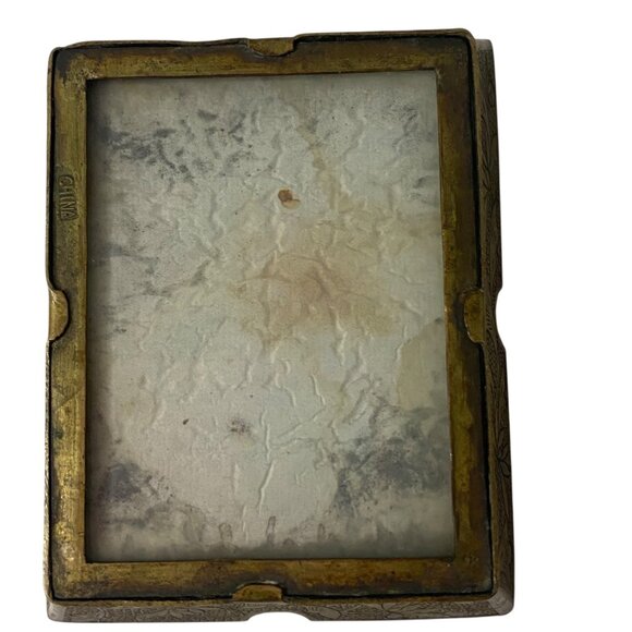 Vintage Miniature Brass Ashtray Floral Petit Point Needlepoint Inlay Victorian - Picture 5 of 7